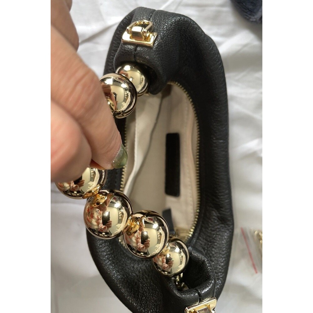 Doris & Jacky Small Top Gold Handle Clutch Purse Pebbled Leather Black - Picture 5 of 9